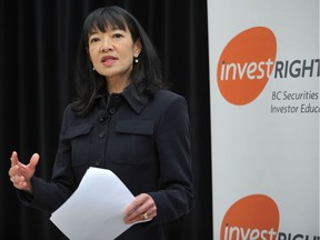 FILE PHOTO - B.C. Securities Commission chair Brenda Leong speaks about fraud at a press conference  in Vancouver on March 1, 2012.