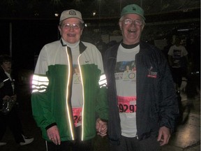Lynn Kanuka's parents walked the Vancouver Sun Run in their Saskatchewan Roughriders' jackets and finished the 10K exercise walking hand-in-hand.