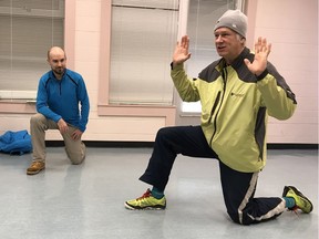 Tilman von der Linde of Vancouver, a registered massage therapist, visited snow-covered Langley last week to discuss muscle imbalances, stretches and self-massage techniques with participants in the Saturday morning Sun Run InTraining clinic.