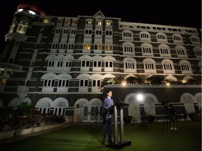 Prime Minister Justin Trudeau holds a press conference at the Taj Mahal Palace in Mumbai, India on Monday, Feb. 19, 2018.