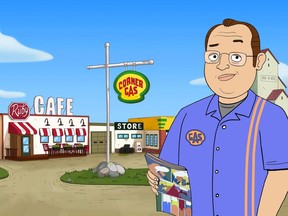 An animated version of Brent Butt is seen in this still from the upcoming Corner Gas animated series. The Canadian sitcom hit is being rebooted into an all-new animated version to be broadcast on The Comedy Network.