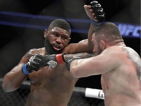 Heavyweight Curtis Blaydes (left), in action against Daniel Omielanczuk at UFC 213 last summer, is unbeaten in his last four fights heading into UFC 221 this weekend in Perth, Australia.