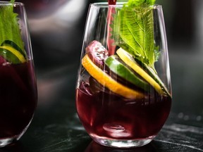 Red wine makes a good base for a fruity sangria like this one, best served over lots of ice in a big wine glass.