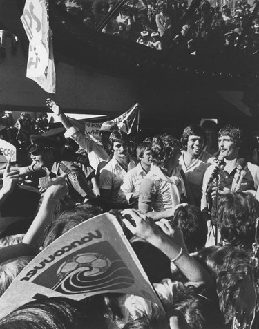The Vancouver Whitecaps homecoming and victory parade following their dramatic 2-1 victory over the Tampa Bay Rowdies in Soccer Bowl Five at Giants Stadium in East Rutherford, New Jersey, Sept. 9, 1979.