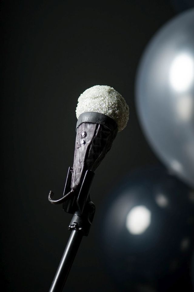 A Microphone Cake Pop by Pastry Chef Rebecca Rancier of The Lazy Gourmet.