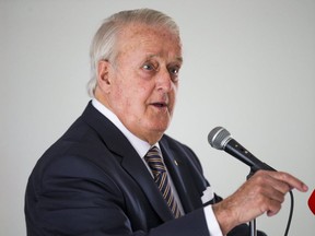 Former prime minister Brian Mulroney got behind his daughter, Caroline's bid for the PC leadership on Monday at the Annandale Golf Club in Ajax. (ERNEST DOROSZUK, Toronto Sun)