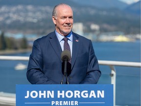 Premier John Horgan at a news conference in Vancouver on March 16, 2018.