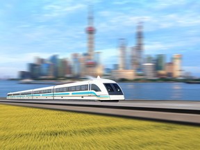 Artist depiction of a maglev train near Shanghai.