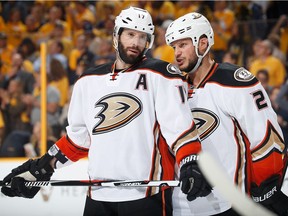 Former Canucks stalwarts Ryan Kesler (left) and Kevin Bieksa are having challenging seasons with the Anaheim Ducks. (Photo: John Russell, NHLI via Getty Images files)
