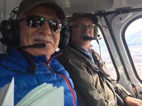 Mark Angelo, left, rivers chair of the Outdoor Recreation Council, and Marvin Rosenau, fisheries instructor at B.C. Institute of Technology, take a helicopter flight with Postmedia News to investigate logging of critical islands in the 'heart of the Fraser.'