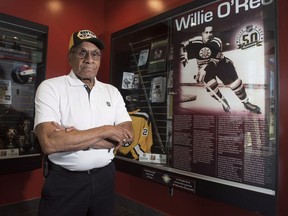 Willie O'Ree, known best for being the first black player in the National Hockey League, is shown in Willie O'Ree Place in Fredericton, N.B., on Thursday, June 22, 2017. There's growing momentum as friends and fans of O'Ree push to have the groundbreaking hockey player inducted into the Hockey Hall of Fame.