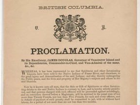 A proclamation from Sept. 6, 1858, from colonial B.C. Gov. James Douglas regarding the sale of liquor to 'Native Indians.'