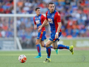 Jordon Mutch of Crystal Palace FC controls the ball during a 2016 exhibition match against FC Cincinnati at Nippert Stadium in Cincinnati, Ohio.