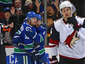 Jussi Jokinen celebrates his goal but the Canucks had but 17 shots Wednesday.