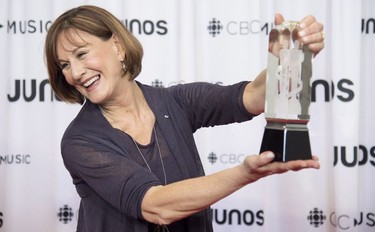 Denise Donlon celebrates her Walt Grealis Special Achievement Award at the Juno Gala Dinner and Awards show in Vancouver, Saturday, March 24, 2018.