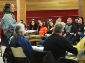 Jeffrey McNeil-Seymour, Thompson Rivers University Department of Social Work sessional lecturer, talks to first year TRU Law students about how the abuse and appropriation of Aboriginal culture affects all generations.