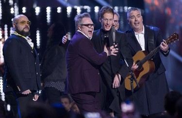 The Barenaked Ladies perform following their Juno win for the Canadian Hall of Fame at the Juno Awards in Vancouver, Sunday, March, 25, 2018.