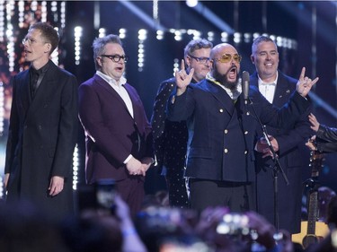 The Barenaked Ladies perform following their Juno win for the Canadian Hall of Fame at the Juno Awards in Vancouver, Sunday, March, 25, 2018.