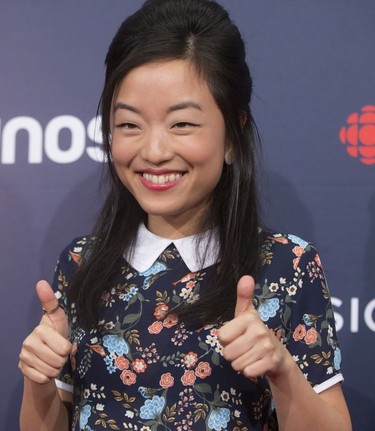 Andrea Bang arrives on the red carpet at the Juno Awards in Vancouver, Sunday, March, 25, 2018.