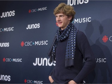 Jan Lisiecki arrives on the red carpet at the Juno Awards in Vancouver, Sunday, March, 25, 2018.