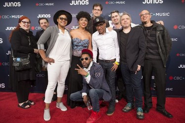 Members of Battle of Santiago arrive on the red carpet at the Juno Awards in Vancouver, Sunday, March, 25, 2018.