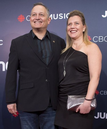 Bob D'Eith and wife Kim arrive on the red carpet at the Juno Awards in Vancouver, Sunday, March, 25, 2018.