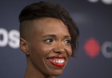 Kellylee Evans arrives on the red carpet at the Juno Awards in Vancouver, Sunday, March, 25, 2018.