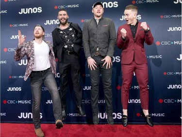 The James Barker Band arrives on the red carpet at the Juno Awards in Vancouver, Sunday, March, 25, 2018.