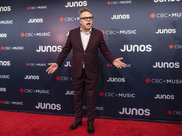 Former Barenaked Ladies frontman Steven Page is seen during arrivals for the 2018 Juno Awards, in Vancouver on Sunday, March 25, 2018.