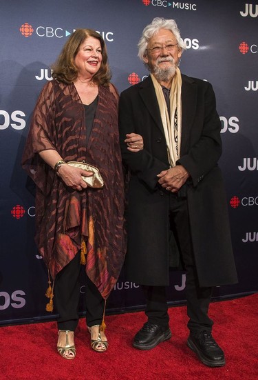 David Suzuki and wife Tara Elizabeth Cullis are seen during arrivals for the 2018 Juno Awards, in Vancouver on Sunday, March 25, 2018.