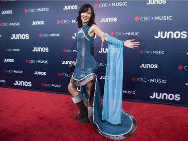 Kelly Fraser arrives on the red carpet at the Juno Awards in Vancouver, Sunday, March, 25, 2018.
