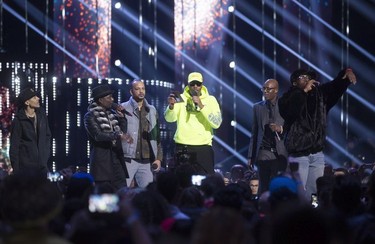 Rap Recording of the Year is presented by Red1, Misfit, Kardinal Offishal, Checkmate, Thrust and Chocolair at the Juno Awards in Vancouver, Sunday, March, 25, 2018.