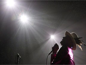 The Tragically Hip's Gord Downie performs during the first stop of the Man Machine Poem Tour at the Save-On-Foods Memorial Centre in Victoria, B.C., Friday, July 22, 2016.