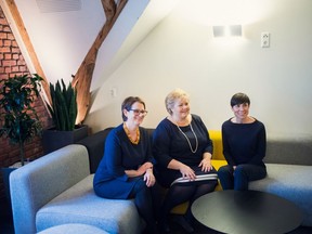 Erna Solberg, Norway's prime minister (center) Ine Eriksen, Norway's foreign minister (right) and Tone Troen, Norway's speaker of parliament ( left) following an interview in Oslo, Norway, on March 21, 2018.