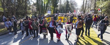 Thousands protest the Kinder Morgan pipeline expansion in Burnaby on March 10, 2018.