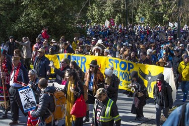 Thousands protest the Kinder Morgan pipeline expansion in Burnaby on March 10, 2018.