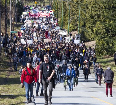 Thousands protest the Kinder Morgan pipeline expansion in Burnaby on March 10, 2018.