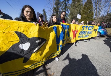 Thousands protest the Kinder Morgan pipeline expansion in Burnaby on March 10, 2018.