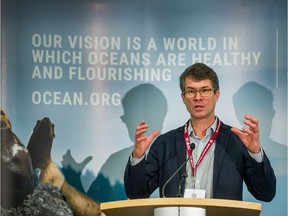 Dr. Peter Ross, the vice-president of research at Ocean Wise and executive-director of the Coastal Ocean Research Institute, speaks during Globe Forum 2018 at the Vancouver Trade and Convention Centre in Vancouver on Wednesday.