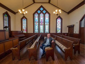 Allan Burnett inside Minoru Chapel in Richmond. The chapel, was built in 1891 by Methodist pioneers and moved to its current location in Minoru Park in 1968. It's usually used for weddings, but also hosts opera nights, concerts and celebrations of life.