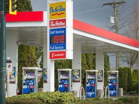 Gas prices are high, including at this Esso gas station at Victoria and Kingsway in Vancouver, BC, March 18, 2018.