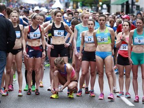Runners line up at the start of the 2017 Vancouver Sun Run.