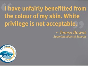 A poster campaign at a B.C. Interior school district aimed at creating a conversation on racism and privilege has struck a nerve with some parents. Schools within the Gold Trail District hung up the posters, featuring officials sharing their experiences with racism, in January, but a comment about "white privilege" has some parents questioning the campaign.