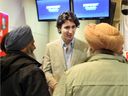 Having gained control of one of the large gurdwaras of Vancouver, Toronto or Calgary, Sikhs often use their access to money and influence to support specific Liberal Party and NDP candidates. (Pictured: Justin Trudeau shakes hands with the audience at a Surrey liberal candidate event in 2011.)