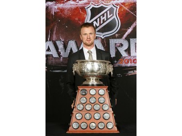 June 23, 2010:  Henrik Sedin of the Vancouver Canucks poses for a portrait with the Art Ross Trophy during the 2010 NHL Awards at the Palms Casino Resort in Las Vegas, Nevada.