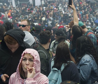 Marijuana enthusiasts light up at Sunset Beach for the annual 4/20 protest in Vancouver.