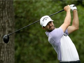 Adam Hadwin of Canada plays his shot from the second tee during the third round of the 2018 Masters Tournament at Augusta National Golf Club on April 7, 2018 in Augusta, Georgia.