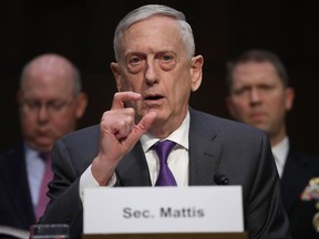 U.S. Secretary of Defense James Mattis testifies before the Senate Armed Services Committee on April 26, 2018 in Washington, D.C.