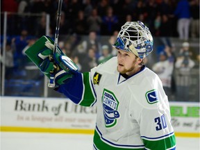 Utica Comets goalie Thatcher Demko is joined by a host of Canucks prospects in their playoff series against the Toronto Marlies.