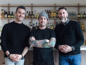 Soon-to-be-opened Mexican vegan restaurant Rosalinda co-owners Jamie Cook (left) and Max Rimaldi (right) and restaurateur Grant van Gameren are shown in test kitchen in a recent handout photo.